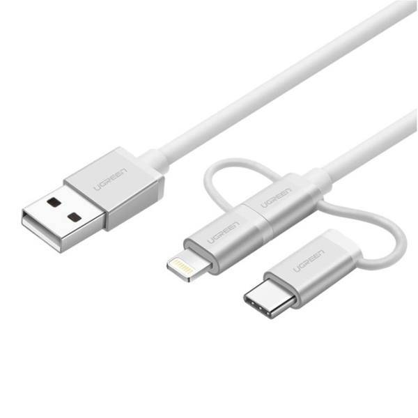 Ugreen 30461 USB To microUSB/USB-C/Lightning Cable 1m، کابل تبدیل USB به microUSB/USB-C/لایتنینگ یوگرین مدل 30461 طول 1 متر