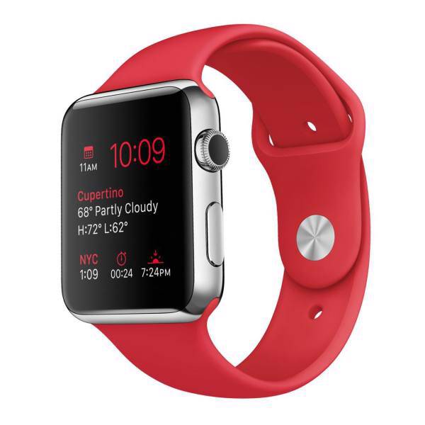 AppleWatch 42mm Stainless Steel Case with (PRODUCT)RED Sport Band، ساعت مچی هوشمند اپل واچ مدل 42mm Stainless Steel Case with (PRODUCT)RED Sport Band