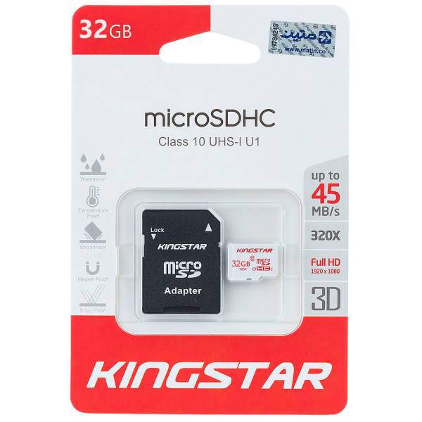 Kingstar UHS-I U1 Class 10 45MBps microSDHC With Adapter 32GB، کارت حافظه microSDHC کینگ استار کلاس 10 استاندارد UHS-I U1 سرعت 45MBps همراه با آداپتور SD ظرفیت 32 گیگابایت