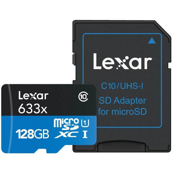 Lexar High-Performance UHS-I U1 Class 10 95MBps 633X microSDXC With Adapter - 128GB، کارت حافظه‌ microSDXC لکسار مدل High-Performance کلاس 10 استاندارد UHS-I U1 سرعت 95MBps 633X همراه با آداپتور SD ظرفیت 128 گیگابایت