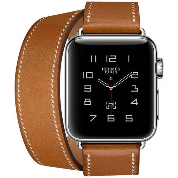 Apple Watch Hermes Series 2 38mm Stainless Steel Case with Fauve Barenia Leather Double Tour، ساعت هوشمند اپل واچ هرمس سری 2 مدل 38mm Stainless Steel Case with Fauve Barenia Leather Double Tour
