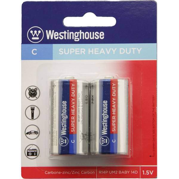 Westinghouse Super Heavy Duty C Battery Pack of 2، باتری سایز متوسط وستینگ هاوس مدل Super Heavy Duty بسته‌ی 2 عددی