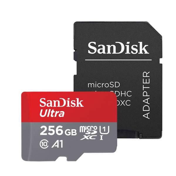 Sandisk Ultra A1 UHS-I Class 10 100MBps microSDXC Card With Adapter 256GB، کارت حافظه microSDXC سن دیسک مدل Ultra A1 کلاس 10 استاندارد UHS-I سرعت 100MBps ظرفیت 256 گیگابایت به همراه آداپتور SD