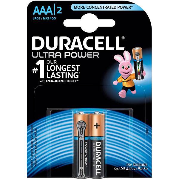 Duracell Ultra Power Duralock With Power Check AAA Battery Pack Of 2، باتری نیم قلمی دوراسل مدل Ultra Power Duralock With Power Check بسته 2 عددی