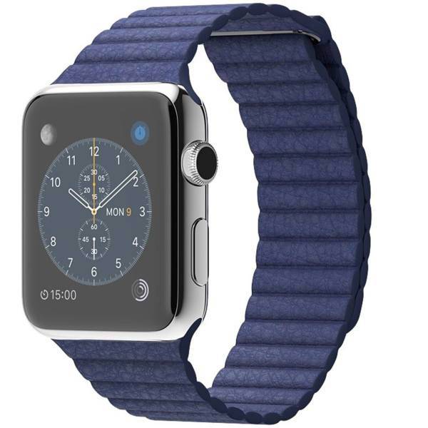 Apple Watch 42mm Stainless Steel Case With Large Bright Blue Leather Loop، ساعت مچی هوشمند اپل واچ مدل 42mm Stainless Steel Case With Large Bright Blue Leather Loop