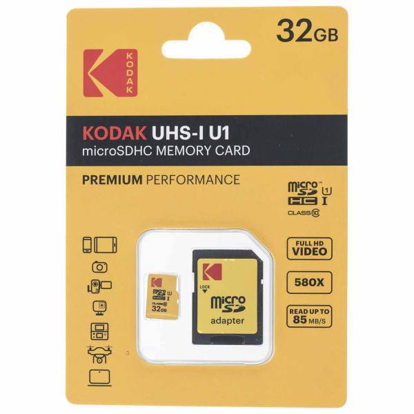 Kodak UHS-I U1 Class 10 85MBps microSDHC With Adapter - 32GB، کارت حافظه microSDHC کداک مدل UHS-I U1 کلاس 10 سرعت 85MBps همراه با آداپتور ظرفیت 32 گیگابایت