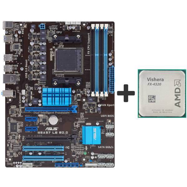 ASUS M5A97 LE R2.0 Motherboard with AMD Vishera FX-4320 CPU، مادربرد ایسوس مدل M5A97 LE R2.0 همراه با پردازنده مرکزی ای ام دی مدل Vishera FX-4320