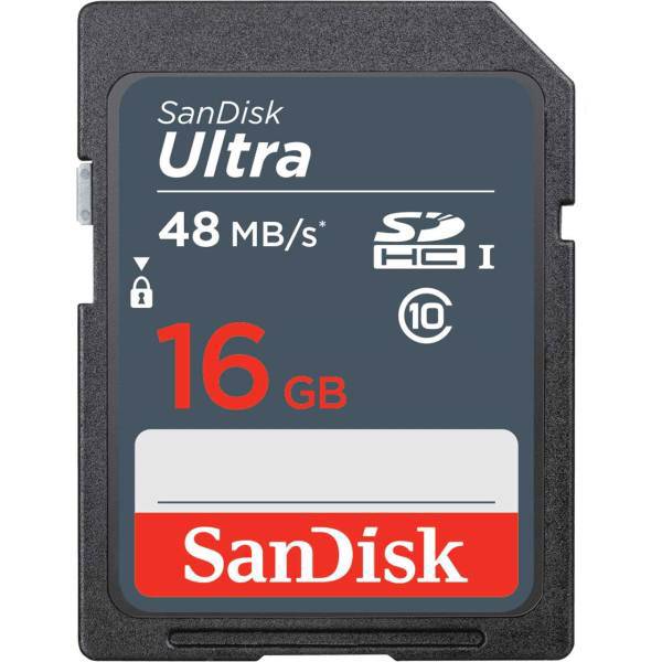 Sandisk Ultra UHS-I Class 10 48MBps SDHC Card 16GB، کارت حافظه SDHC سن دیسک مدل Ultra کلاس 10 استاندارد UHS-I سرعت 48MBps ظرفیت 16 گیگابایت
