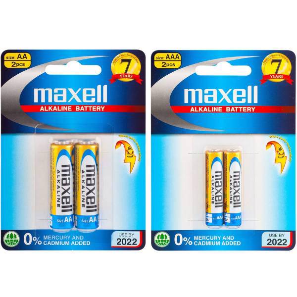 Maxell Alkaline AA and AAA Battery Pack of 4، باتری قلمی و نیم قلمی مکسل مدل Alkaline بسته 4 عددی