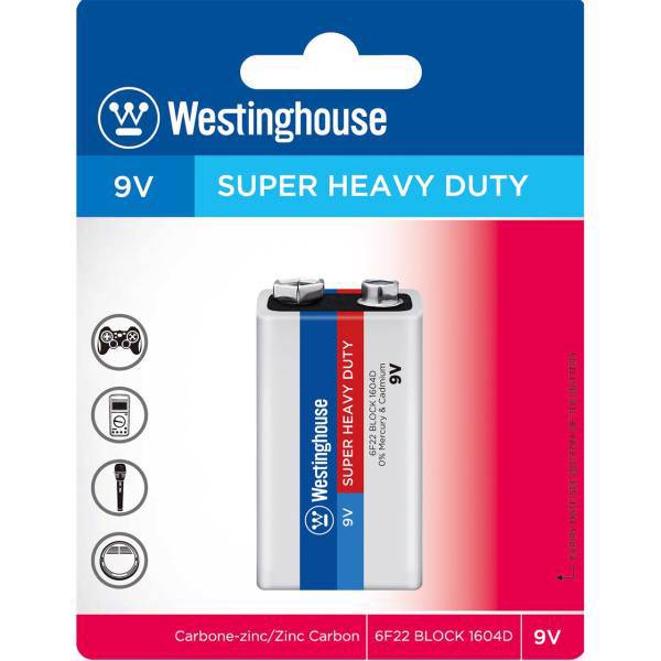WestinghouseSuper Heavy Duty 9V Battery، باتری کتابی وستینگ هاوس مدل Super Heavy Duty