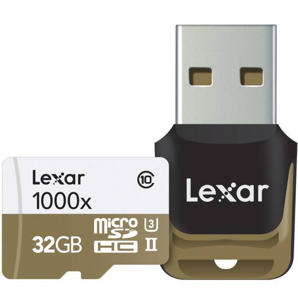 Lexar Professional UHS-II U3 Class 10 1000X microSDHC USB 3.0 Reader - 32GB، کارت حافظه microSDHC لکسار مدل Professional کلاس 10 استاندارد UHS-II U3 سرعت 1000X همراه با ریدر USB 3.0 ظرفیت 32 گیگابایت