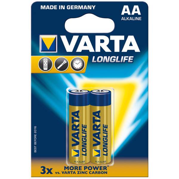 Varta LongLife Alkaline LR6AA Batteryack of 2، باتری قلمی وارتا مدل LongLife Alkaline LR6AA بسته 2 عددی