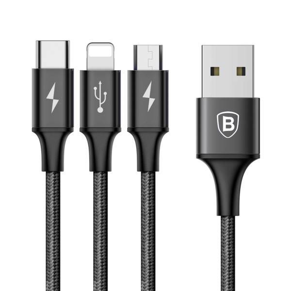 Baseus Rapid Series USB To microUSB/Lightning/USB-C Cable 1.2m، کابل تبدیل USB به microUSB/لایتنینگ/USB-C باسئوس مدل Rapid Series طول 1.2 متر