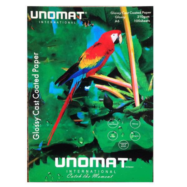 Unomat Glossy Cast Coated Paper Photo Paper A6 Pack of 100، کاغذ عکس یونومات مدل Glossy Cast Coated Paper سایز A6 بسته 100 عددی