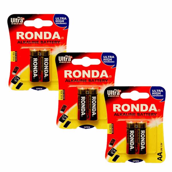 Ronda Ultra Plus Alkaline AA Battery Pack Of 6، باتری قلمی روندا مدل Ultra Plus Alkaline بسته 6 عددی