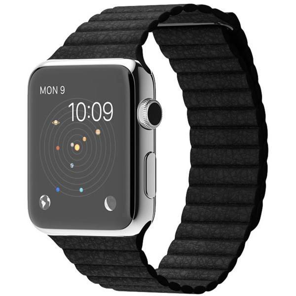 Apple Watch 42mm Stainless Steel Case With Large Black Leather Loop Band، ساعت مچی هوشمند اپل واچ مدل 42mm Stainless Steel Case With Large Black Leather Loop Band