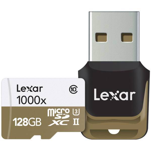Lexar Professional UHS-II U3 Class 10 1000X microSDXC With USB 3.0 Reader - 128GB، کارت حافظه microSDXC لکسار مدل Professional کلاس 10 استاندارد UHS-II U3 سرعت 1000X همراه با ریدر USB 3.0 ظرفیت 128 گیگابایت