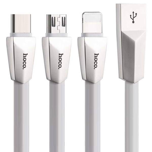 Hoco X4 USB To microUSB/Lightning/USB-C Cable 1m، کابل تبدیل USB به microUSB/لایتنینگ/USB-C هوکو مدل X4 طول 1 متر