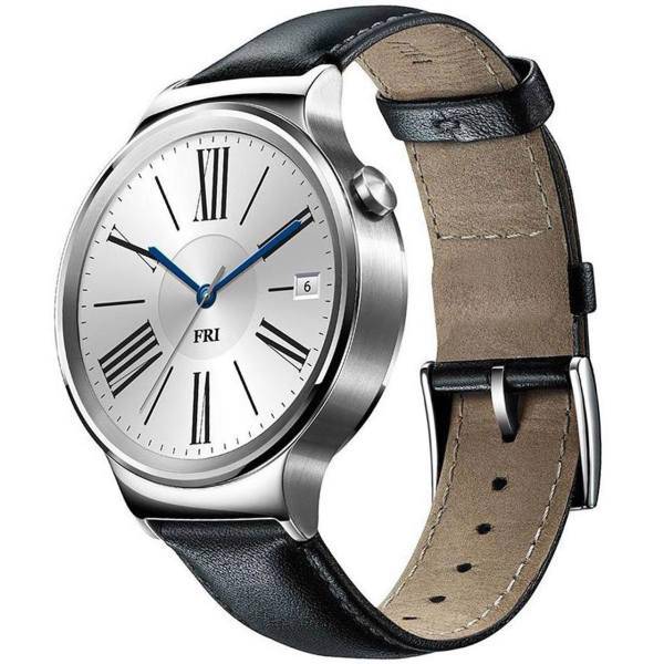 Huawei Watch Silver Steel Case With Black Leather Band Smart Watch، ساعت هوشمند هواوی واچ نقره ای مدل Silver Steel Case With Black Leather Band