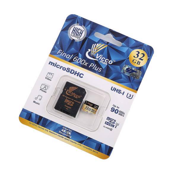 Vicco Man Extre 600X UHS-I U3 Class 10 90MBps microSDHC Card With Adapter 32GB، کارت حافظه microSDHC ویکو من مدل Extre600X کلاس 10 استاندارد UHS-I U3 سرعت 90MBps ظرفیت 32گیگابایت همراه با آداپتور SD