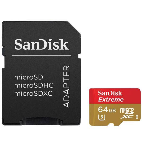 Sandisk Extreme UHS-I U3 Class 10 90MBps 600X microSDXC With Adapter - 64GB، کارت حافظه microSDXC سن دیسک مدل Extreme کلاس 10 استاندارد UHS-I U3 سرعت 90MBps 600X همراه با آداپتور SD ظرفیت 64 گیگابایت