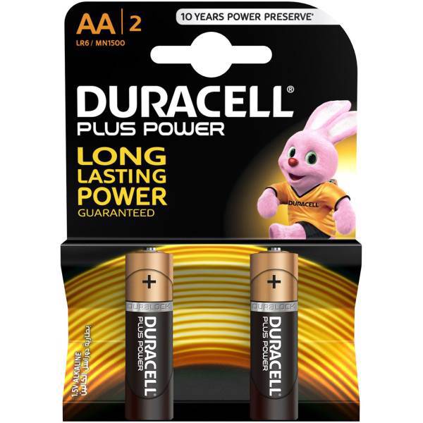 Duracell Plus Power Duralock AA Battery Pack Of 2، باتری قلمی دوراسل مدل Plus Power Duralock بسته 2 عددی