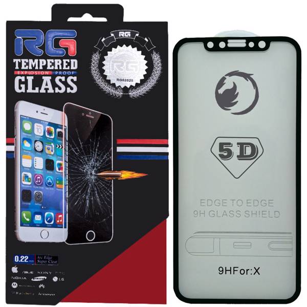 Full Coverage RG Glass 5D Screen Protector For Iphone X 10، محافظ صفحه نمایش آرجی مدل 5D تمام چسب مناسب برای گوشی موبایل آیفون ایکس 10