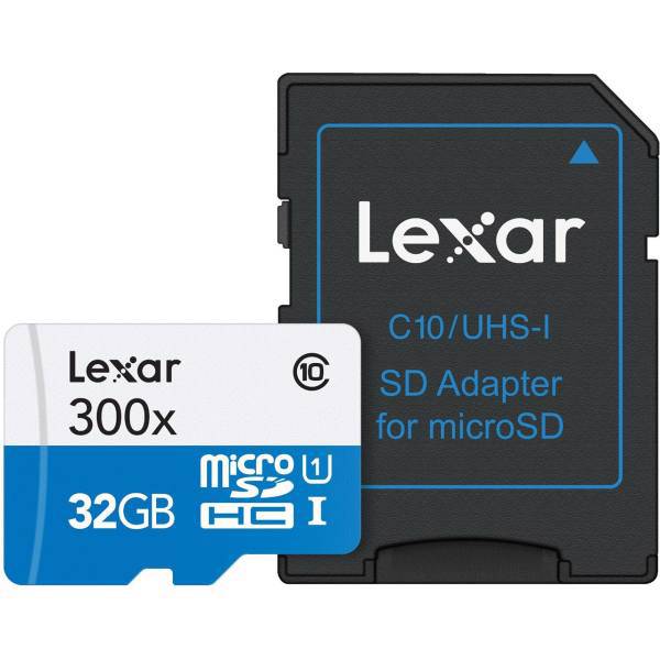 Lexar High-Performance UHS-I U1 Class 10 45MBps 300X microSDHC With Adapter - 32GB، کارت حافظه‌ microSDHC لکسار مدل High-Performance کلاس 10 استاندارد UHS-I U1 سرعت 45MBps 300X همراه با آداپتور SD ظرفیت 32 گیگابایت