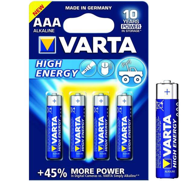 Varta High Energy Alkaline LR03AAA Batteryack of 4+1، باتری نیم قلمی وارتا مدل High Energy Alkaline LR03AAA بسته 1+4 عددی