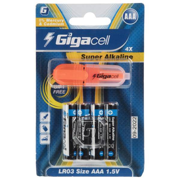 Gigacell Super Alkaline AAA Battery Pack of 4، باتری نیم قلمی گیگاسل مدل Super Alkaline بسته 4 عددی