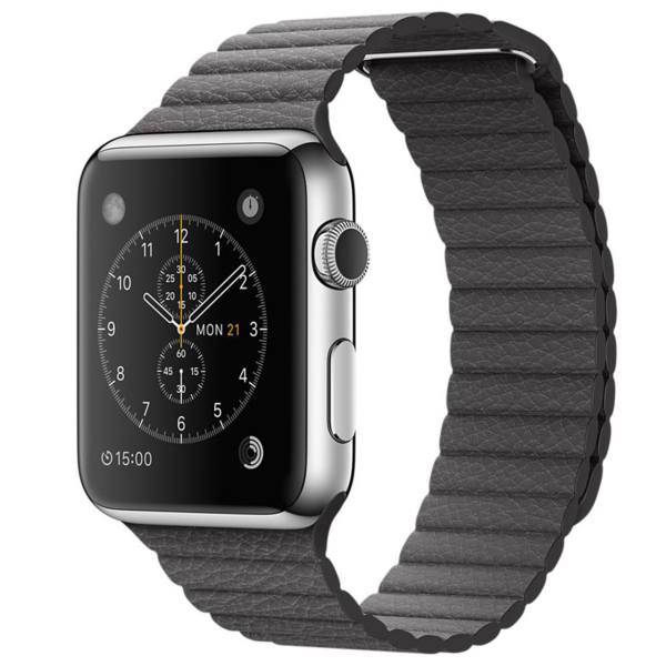 Apple Watch 42mm Stainless Steel Case With Gray Leather Loop Band، ساعت مچی هوشمند اپل واچ مدل 42mm Stainless Steel Case With Gray Leather Loop Band