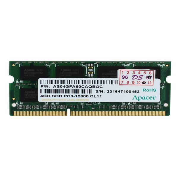 Apacer 12800 DDR3 1600MHZ Laptop Ram 4GB، رم لپ تاپ اپیسر مدل DDR3 ، 1600MHZ ظرفیت 4 گیگابایت
