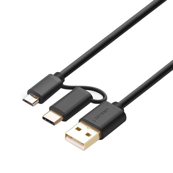 UGREEN US142 USB to microUSB And USB-C Cable 1m، کابل تبدیل USB به microUSB و USB-C یوگرین مدل US142 طول 1 متر