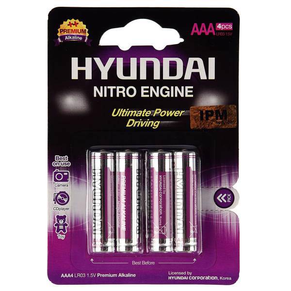 Hyundai Premium Alkaline AAA Battery Pack Of 4، باتری نیم قلمی هیوندای مدل Premium Alkaline بسته 4 عددی
