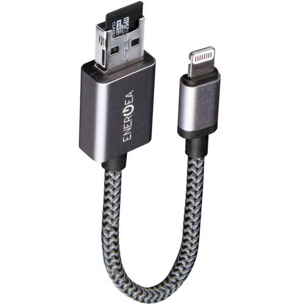 Energea Alumemo 2 In 1 Charging And Storage USB To Lightning Cable 0.17m With microSDHX 16GB، کابل تبدیل USB به لایتنینگ انرجیا مدل Alumemo 2 In 1 Charging And Storage طول 0.17 متر همراه کارت حافظه microSDHX ظرفیت 16 گیگابایت