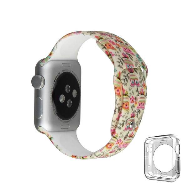 Owl Model Silicone Band With a TPU Cover Suitable for Apple Watch 38mm، بند سیلیکونی مدلOwl به همراه یک عدد کاور TPU مناسب برای اپل واچ 38 میلی متری