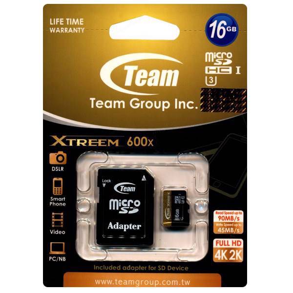 Team Group Xtreem UHS-I U3 Class 10 90MBps 600X microSD With Adapter - 16GB، کارت حافظه microSDHC تیم گروپ مدل Extreem کلاس 10 استاندارد UHS-I U3 سرعت 90MBps 600X به همراه آداپتور SD ظرفیت 16 گیگابایت