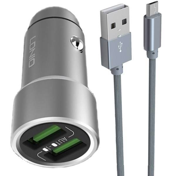 LDNIO C302 Car Charger With microUSB Cable، شارژر فندکی الدینیو مدل C302 همراه با کابل microUSB