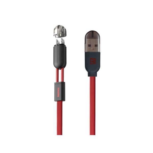 Remax Super cable Rc-025t Flat USB To microUSB And Lightning Cable 1m، کابل تبدیل USB به microUSB و لایتنینگ ریمکس مدل Super cable Rc-025t Flat به طول 1 متر