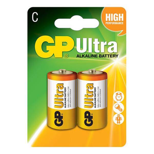 باتری متوسط سایز C جی پی مدل Ultra Alkaline بسته 2 عددی