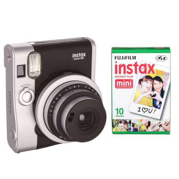 Fujifilm Instax mini 90 Neo Classic Instant Camera with Instax Mini Film 10 Sheet، دوربین عکاسی چاپ سریع فوجی فیلم مدل Instax mini 90 Neo Classic همراه با یک بسته فیلم 10 تایی