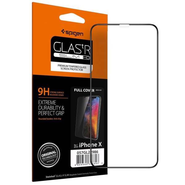 Spigen GLAS.tR SLIM Glass Screen Protector For Apple iPhone X، محافظ صفحه نمایش شیشه‌ای اسپیگن مدل GLAS.tR SLIM مناسب برای گوشی موبایل اپل iPhone X