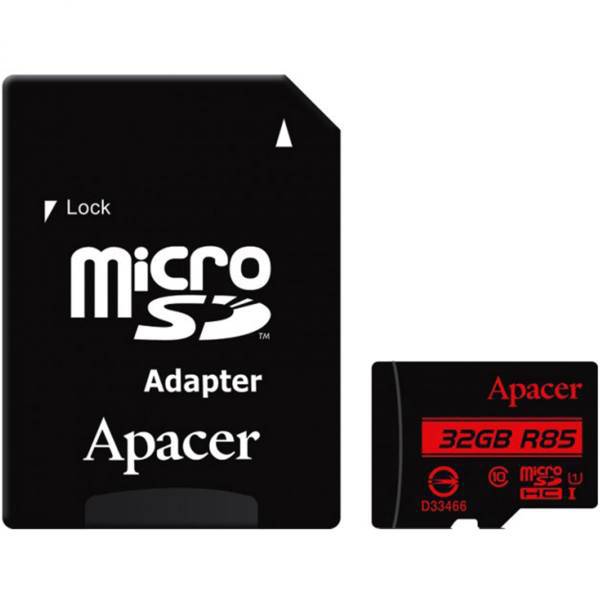 Apacer UHS-I U1 Class 10 85MBps microSDHC With Adapter - 32GB، کارت حافظه microSDHC اپیسر کلاس 10 استاندارد UHS-I U1 سرعت 85MBps به همراه آداپتور SD ظرفیت 32 گیگابایت