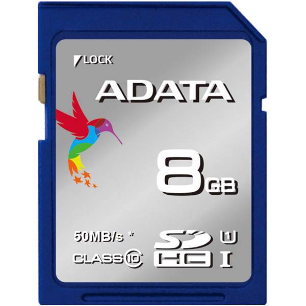 Adata Premier UHS-I U1 Class 10 50MBps SDHC - 8GB، کارت حافظه SDHC ای دیتا مدل Premier کلاس 10 استاندارد UHS-I U1 سرعت 50MBps ظرفیت 8 گیگابایت