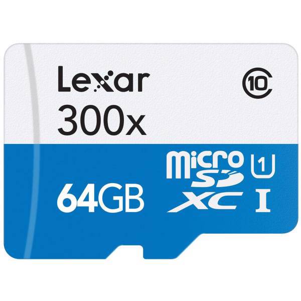 Lexar High-Performance UHS-I U1 Class 10 45MBps 300X microSDXC - 64GB، کارت حافظه‌ microSDXC لکسار مدل High-Performance کلاس 10 استاندارد UHS-I U1 سرعت 45MBps 300X ظرفیت 64 گیگابایت