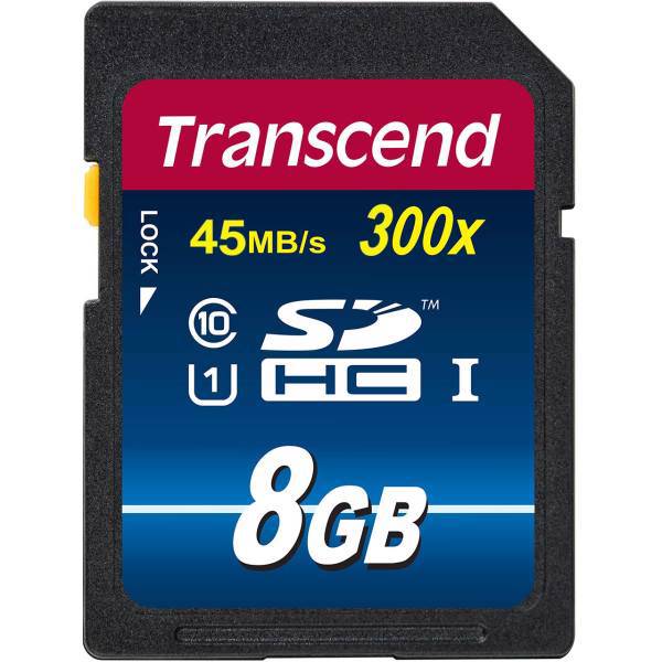 Transcend Premium UHS-I U1 Class 10 45MBps 300X SDHC - 8GB، کارت حافظه‌ SDHC ترنسند مدل Premium کلاس 10 استاندارد UHS-I U1 سرعت 45MBps 300X ظرفیت 8 گیگابایت