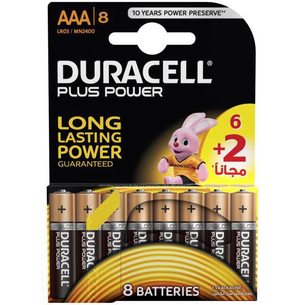Duracell Plus Power Duralock AAA Battery Pack Of 6 Plus 2، باتری نیم قلمی دوراسل مدل Plus Power Duralock بسته 6 + 2 عددی