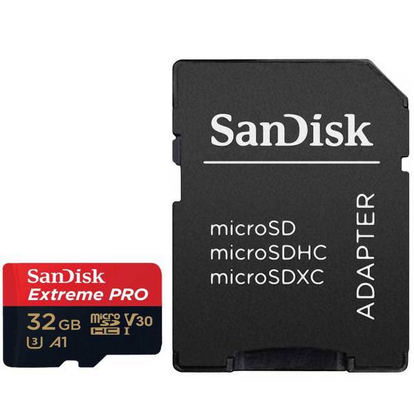 Sandisk Extreme Pro V30 UHS-I U3 Class 10 100MBps 667X microSDHC Card 32GB، کارت حافظه microSDHC سن دیسک مدل Extreme Pro V30 کلاس 10 استاندارد UHS-I U3 سرعت 100MBps 667X ظرفیت 32 گیگابایت