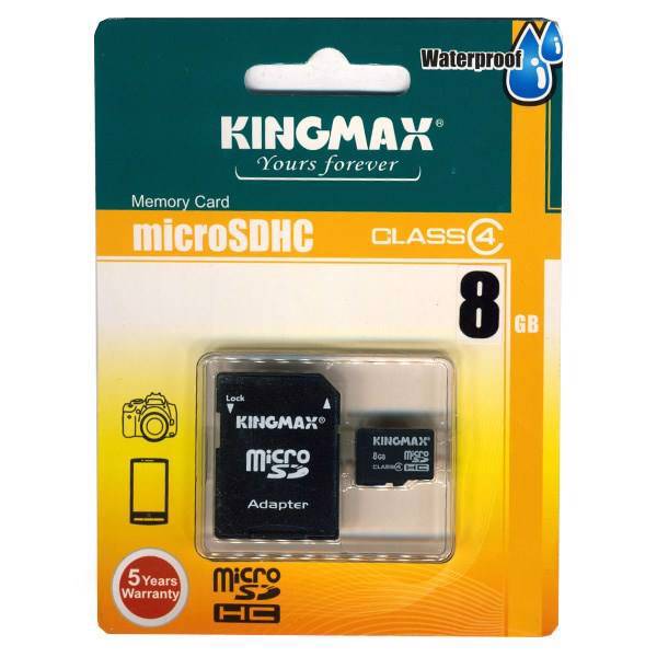 Kingmax Class 4 microSDHC With Adapter - 8GB، کارت حافظه microSDHC کینگ مکس کلاس 4 به همراه آداپتور SD ظرفیت 8 گیگابایت