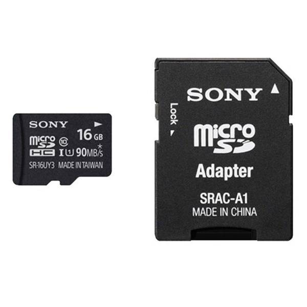 Sony SR-16UYA3 Class 10 90MBps microSDXC With Adapter 16GB، کارت حافظه microSDXC سونی مدل SR-16UYA3 کلاس 10سرعت 90MBps ظرفیت 16 گیگابایت همراه با آداپتور SD